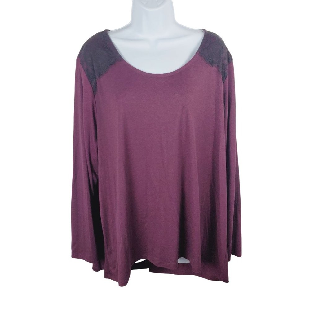 Massini blouse  2X burgundy blouse lace long sleeve top solid plus size